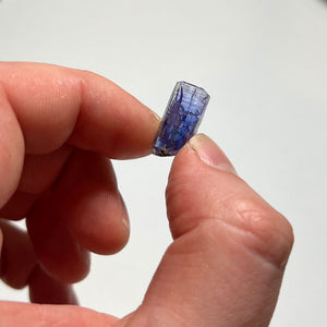 tanzanite crystal in hand for size