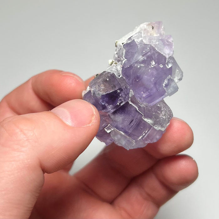 fluorite purple and blue with quartz and pyrite crystals 