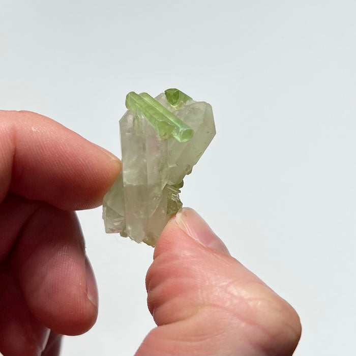 green tourmaline and quartz crystals